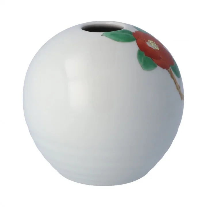 KUTANI JAPANESE SINGLE FLOWER VASE MARU-GATA TUBAKI NIJAKU-ZU / TOSHITO NAKAMURA