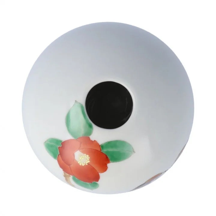 KUTANI JAPANESE SINGLE FLOWER VASE MARU-GATA TUBAKI NIJAKU-ZU / TOSHITO NAKAMURA