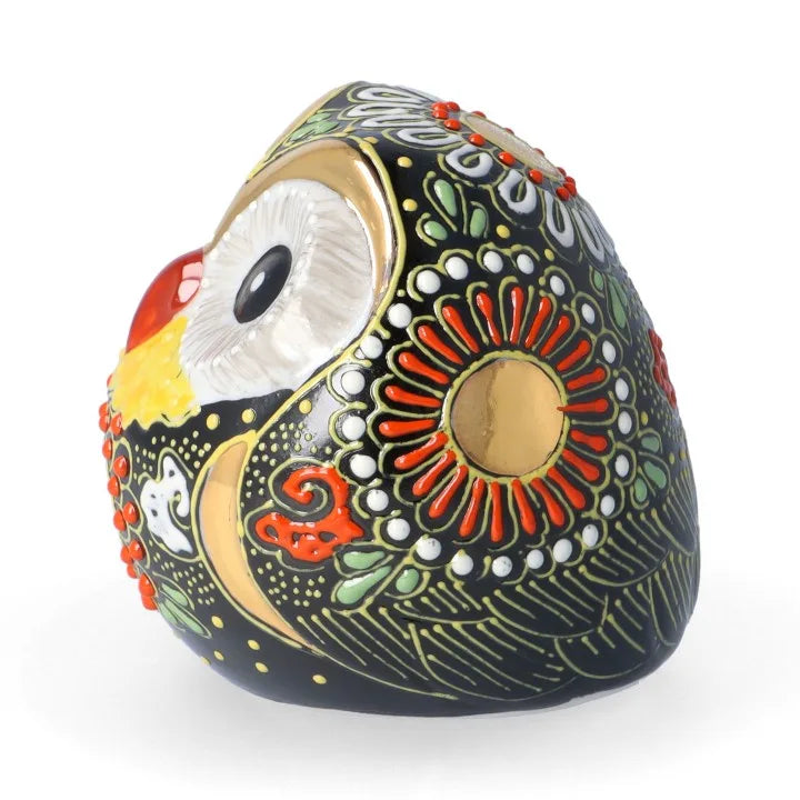 KUTANI WARE ROUND OWL FIGURINE BLACK MORI