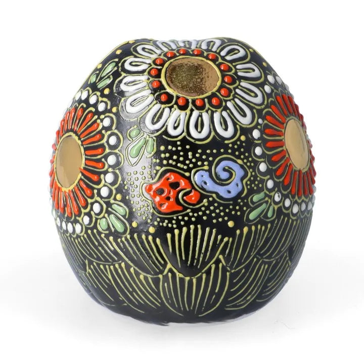 KUTANI WARE ROUND OWL FIGURINE BLACK MORI