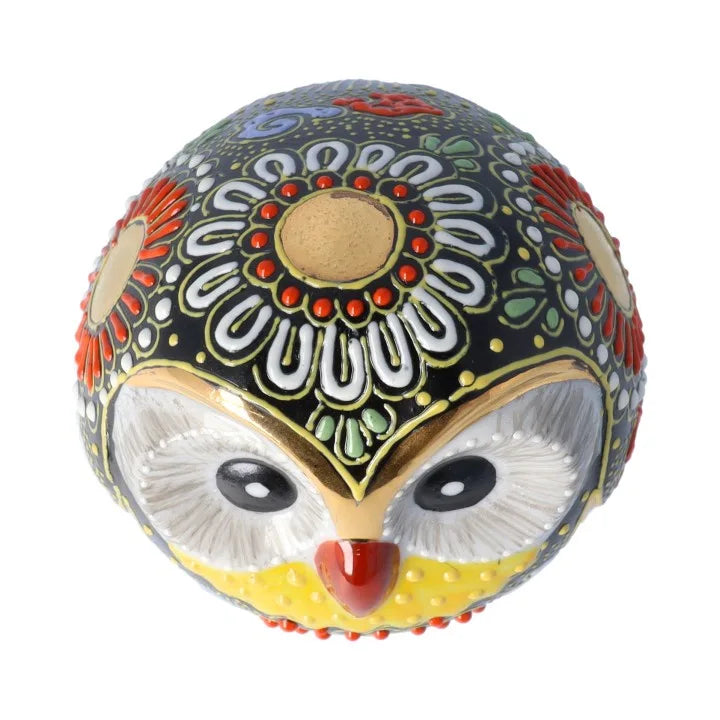 KUTANI WARE ROUND OWL FIGURINE BLACK MORI