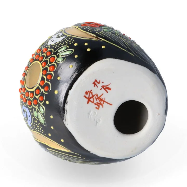KUTANI WARE ROUND OWL FIGURINE BLACK MORI