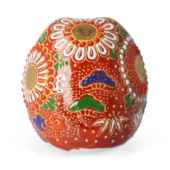 KUTANI WARE ROUND OWL FIGURINE RED MORI