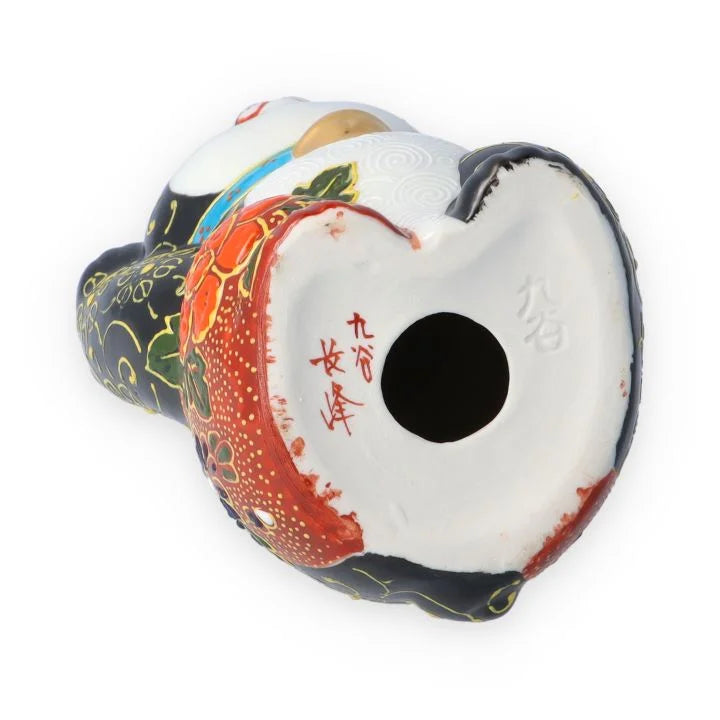 KUTANI WARE BOTH HANDS RAISED MANEKI NEKO RED AND BLACK MORI