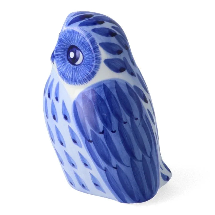 KUTANI JAPANESE PAIR OWLS FIGURINE -SOMETSUKE