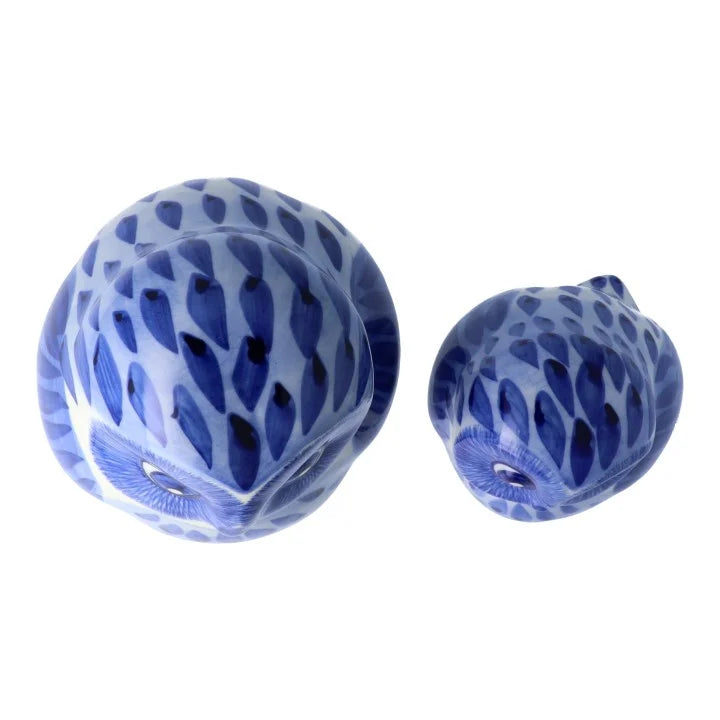 KUTANI JAPANESE PAIR OWLS FIGURINE -SOMETSUKE