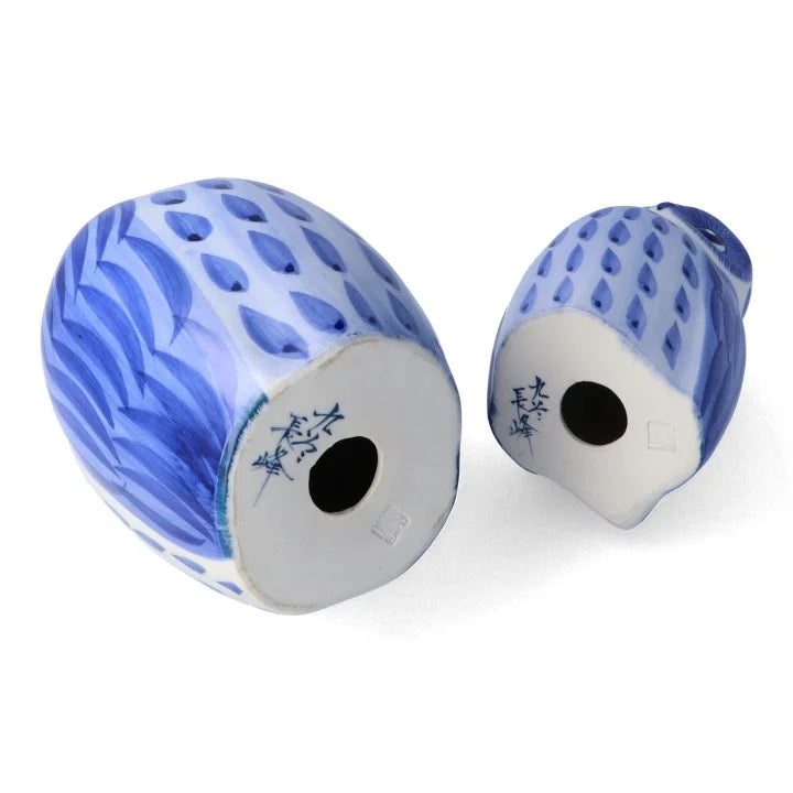 KUTANI JAPANESE PAIR OWLS FIGURINE -SOMETSUKE