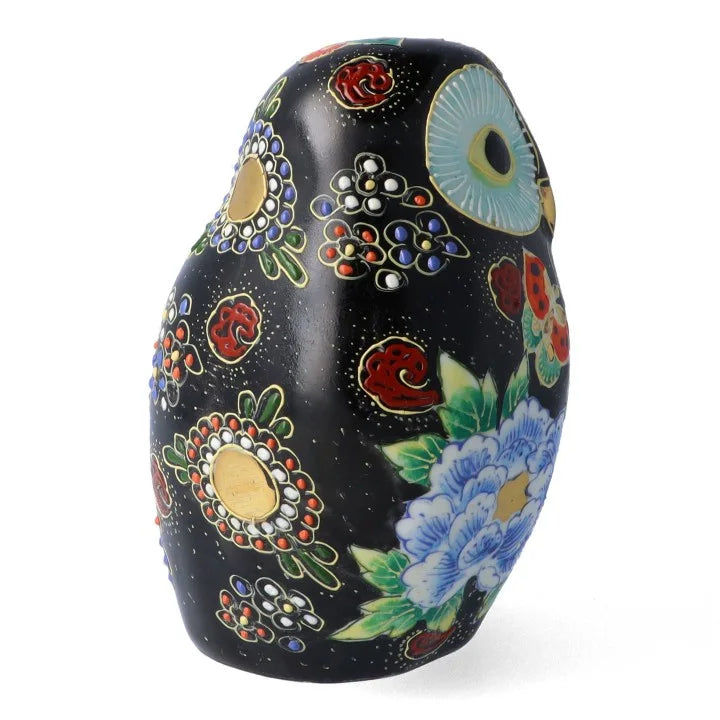KUTANI WARE OWL FIGURINE PEONY