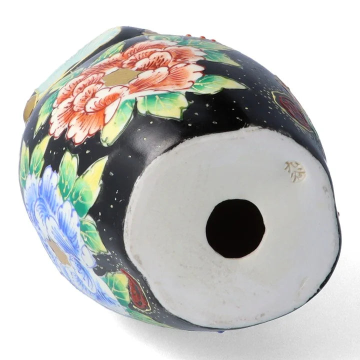 KUTANI WARE OWL FIGURINE PEONY