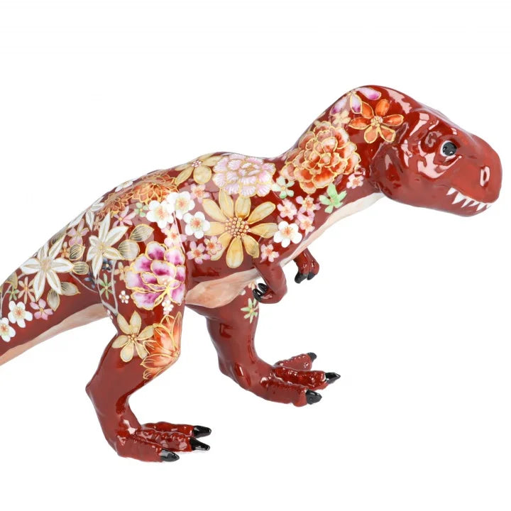 KUTANI WARE FIGURINE TYRANNOSAURUS AKA HANA-ZUME BY YUKIO NISHI