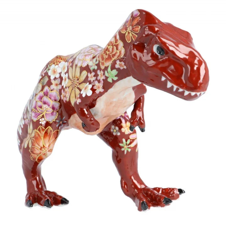 KUTANI WARE FIGURINE TYRANNOSAURUS AKA HANA-ZUME BY YUKIO NISHI