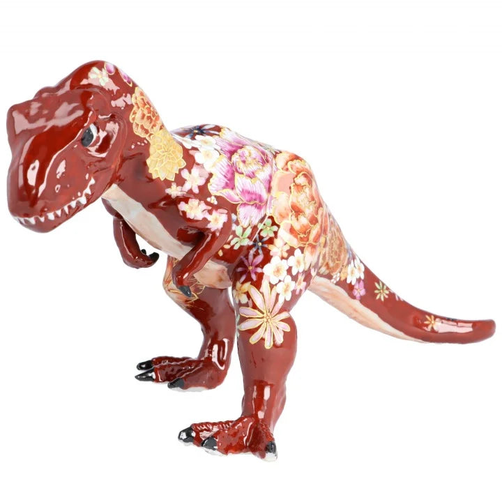 KUTANI WARE FIGURINE TYRANNOSAURUS AKA HANA-ZUME BY YUKIO NISHI