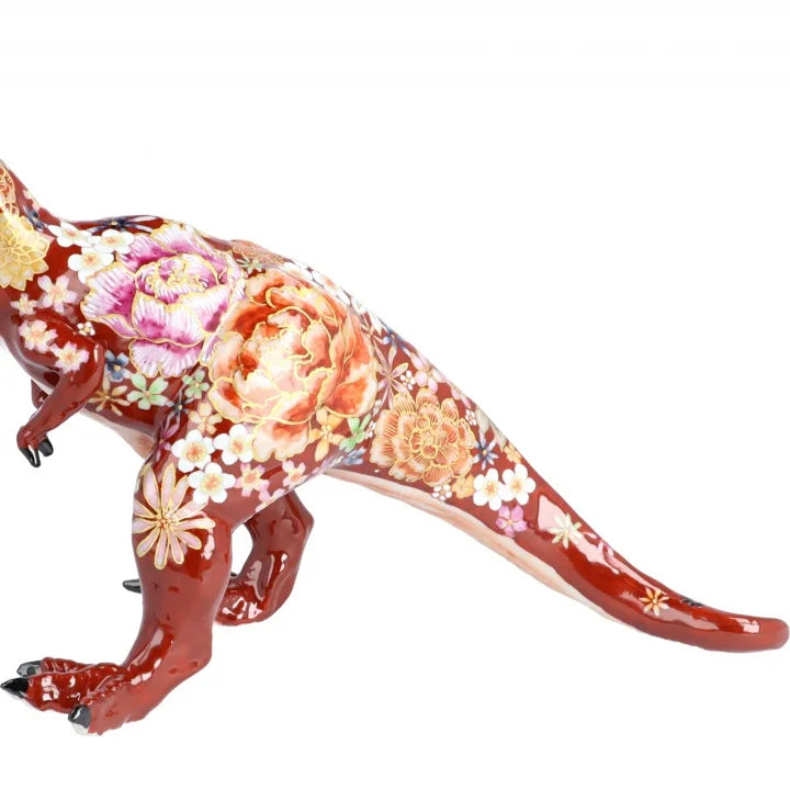 KUTANI WARE FIGURINE TYRANNOSAURUS AKA HANA-ZUME BY YUKIO NISHI