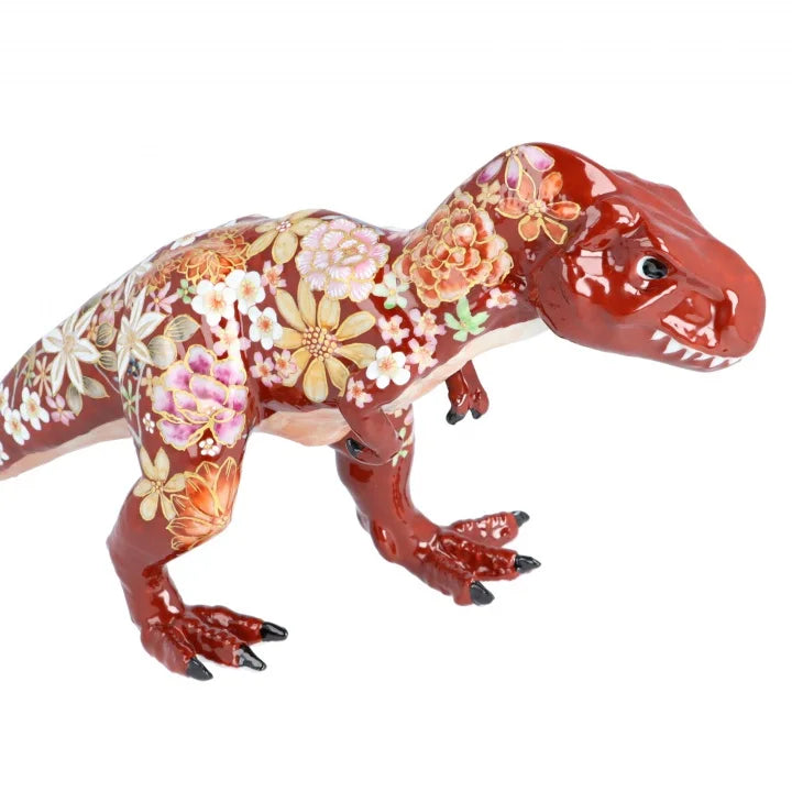 KUTANI WARE FIGURINE TYRANNOSAURUS AKA HANA-ZUME BY YUKIO NISHI