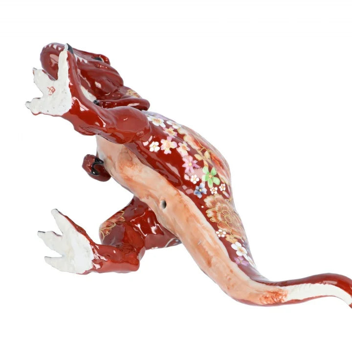 KUTANI WARE FIGURINE TYRANNOSAURUS AKA HANA-ZUME BY YUKIO NISHI
