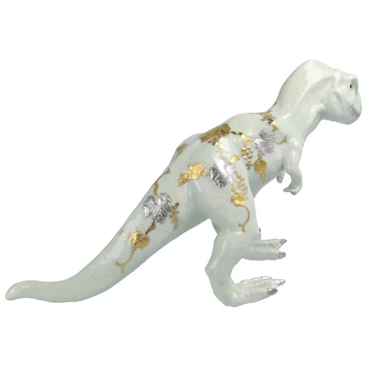 KUTANI WARE FIGURINE TYRANNOSAURUS SHIROGANEMORI GRAPE DESIGN SHIROCHIBU BY KINGYOKU NAKADA