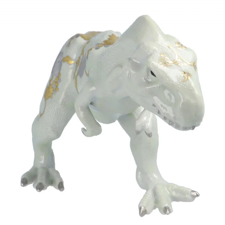 KUTANI WARE FIGURINE TYRANNOSAURUS SHIROGANEMORI GRAPE DESIGN SHIROCHIBU BY KINGYOKU NAKADA