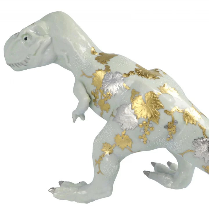 KUTANI WARE FIGURINE TYRANNOSAURUS SHIROGANEMORI GRAPE DESIGN SHIROCHIBU BY KINGYOKU NAKADA