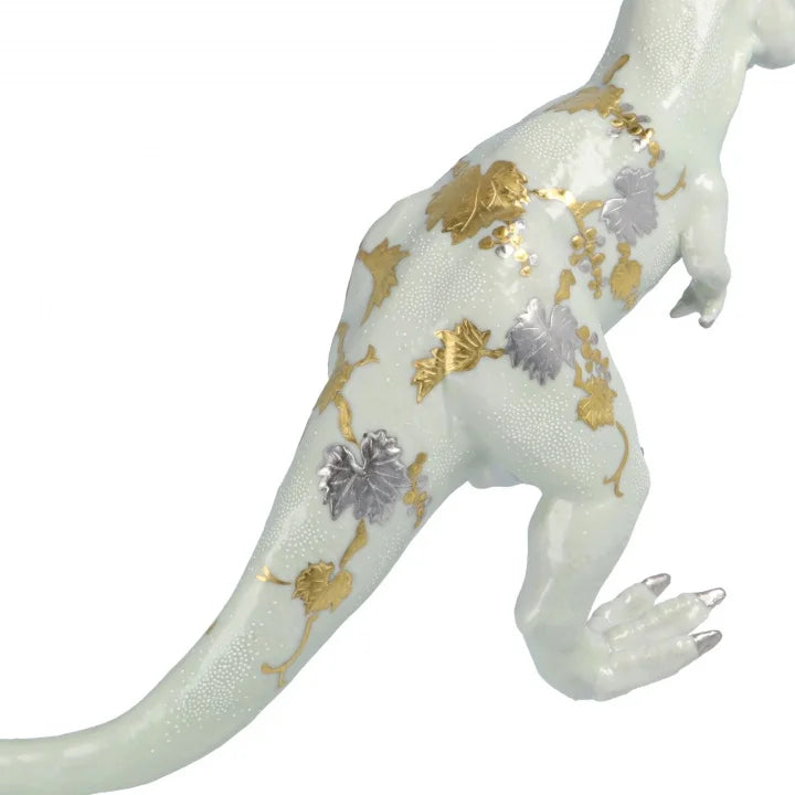 KUTANI WARE FIGURINE TYRANNOSAURUS SHIROGANEMORI GRAPE DESIGN SHIROCHIBU BY KINGYOKU NAKADA