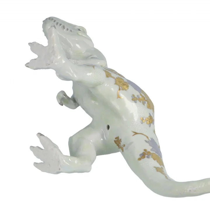 KUTANI WARE FIGURINE TYRANNOSAURUS SHIROGANEMORI GRAPE DESIGN SHIROCHIBU BY KINGYOKU NAKADA