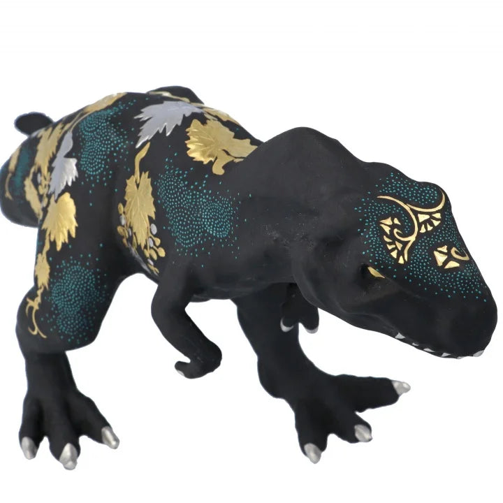 KUTANI WARE FIGURINE TYRANNOSAURUS SHIROGANEMORI GRAPE DESIGN AOCHIBU BY KINGYOKU NAKADA