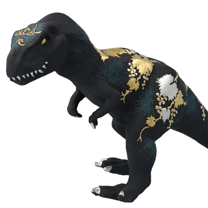 KUTANI WARE FIGURINE TYRANNOSAURUS SHIROGANEMORI GRAPE DESIGN AOCHIBU BY KINGYOKU NAKADA
