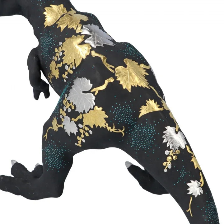KUTANI WARE FIGURINE TYRANNOSAURUS SHIROGANEMORI GRAPE DESIGN AOCHIBU BY KINGYOKU NAKADA