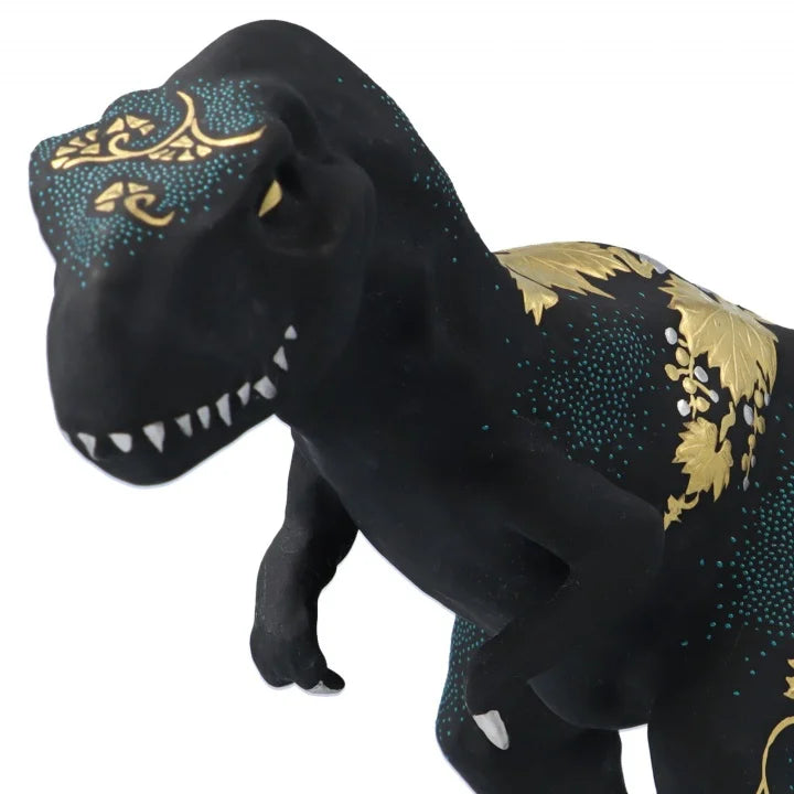 KUTANI WARE FIGURINE TYRANNOSAURUS SHIROGANEMORI GRAPE DESIGN AOCHIBU BY KINGYOKU NAKADA
