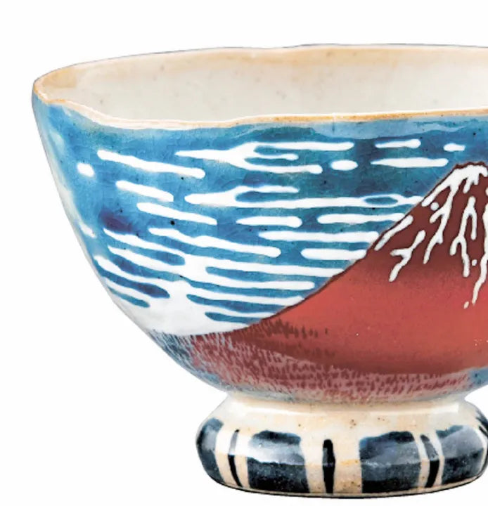 JAPANESE SINGLE RICE BOWL HOKUSAI FUJI KUTANI / BIZAN KILN