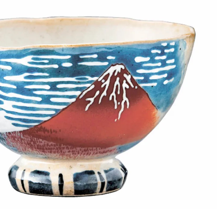 JAPANESE SINGLE RICE BOWL HOKUSAI FUJI KUTANI / BIZAN KILN