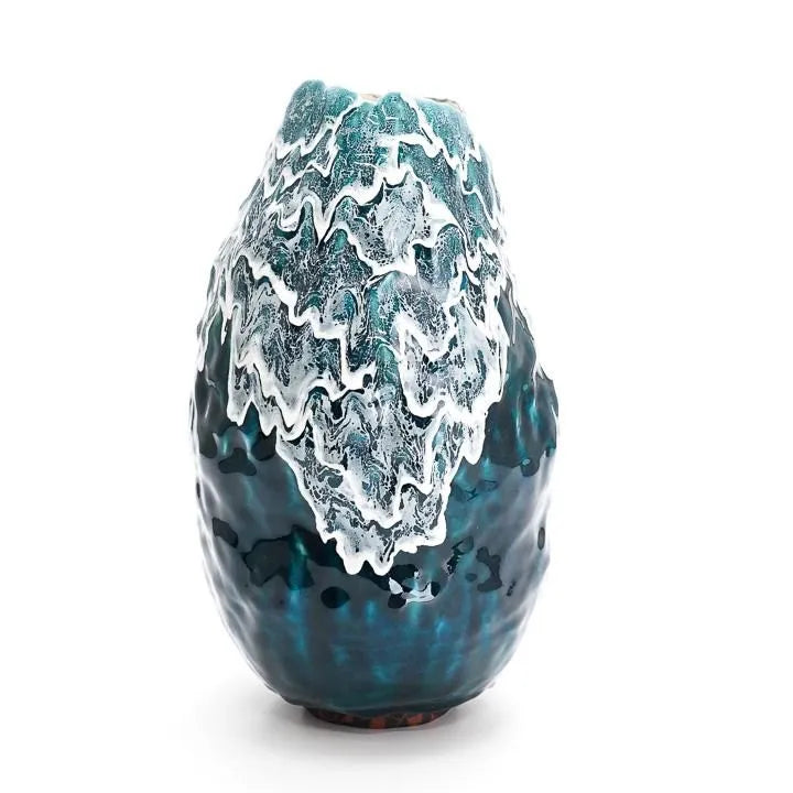 JAPANESE KUTANI PORCELAIN FLOWER VASE – “SAZAMEKU” INDIGO BLUE BY SAORI YAMAURA