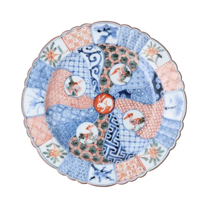 KUTANI WARE FLAT MUKOZUKE PLATE – IROE MARUMON SHONZUI STYLE BY CHOZA YAMAMOTO | JAPANESE HAND-PAINTED SERVING DISH | WOODEN BOX INCLUDED