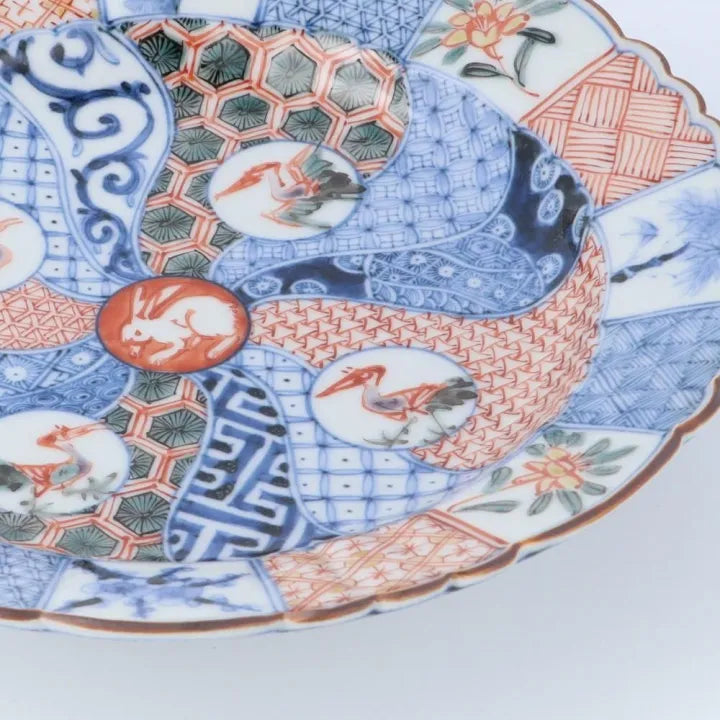 KUTANI WARE FLAT MUKOZUKE PLATE – IROE MARUMON SHONZUI STYLE BY CHOZA YAMAMOTO | JAPANESE HAND-PAINTED SERVING DISH | WOODEN BOX INCLUDED