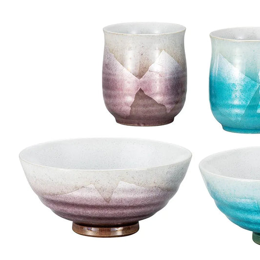 KUTANI WARE MUTSUMI-ZOROE COUPLE SET – SILVER GLAZE, LIGHT BLUE & PURPLE / RYUSAI