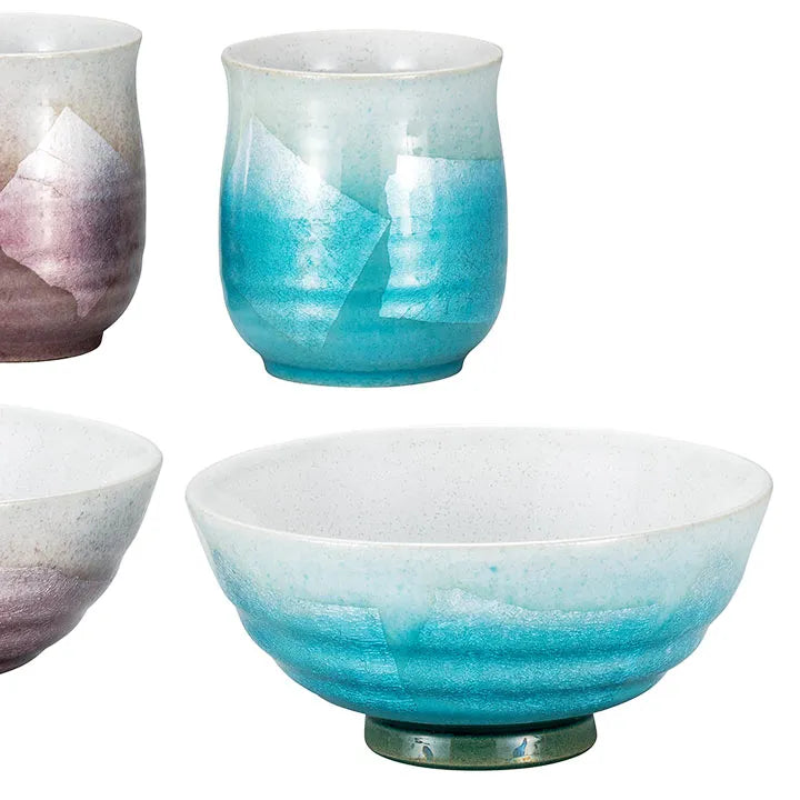 KUTANI WARE MUTSUMI-ZOROE COUPLE SET – SILVER GLAZE, LIGHT BLUE & PURPLE / RYUSAI