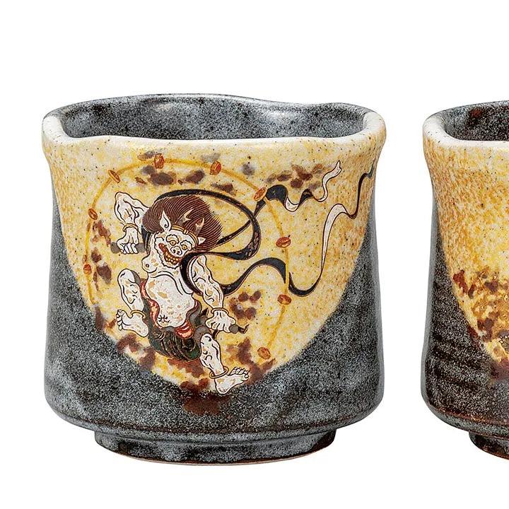 KUTANI PORCELAIN YUNOMI TEA CUP SET – FUJIN AND RAIJIN