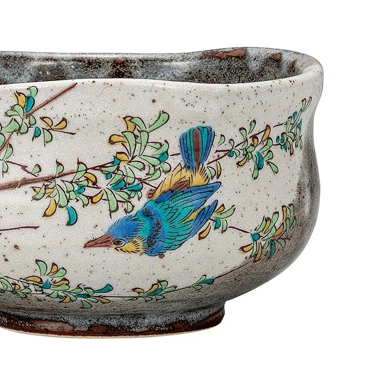 KUTANI WARE MATCHA BOWL “KINGFISHER” – HANDCRAFTED JAPANESE TEA BOWL WITH WOODEN BOX