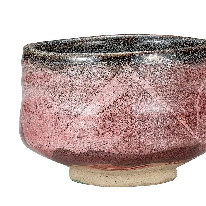 KUTANI MATCHA TEA BOWL – PEACH PINK & SILVER GLAZE, HANDCRAFTED JAPANESE CHAWAN (WOODEN BOX)
