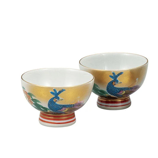 KUTANI WARE PEONY & PEACOCK SAKE SET – HAND-PAINTED JAPANESE PORCELAIN GIFT BOX