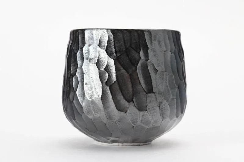 ARITA WARE ANTIQUE FINISH PURE SILVER HAMMERED “RINSEN” SENCHA TEA CUP BY RISOGAMA KILN