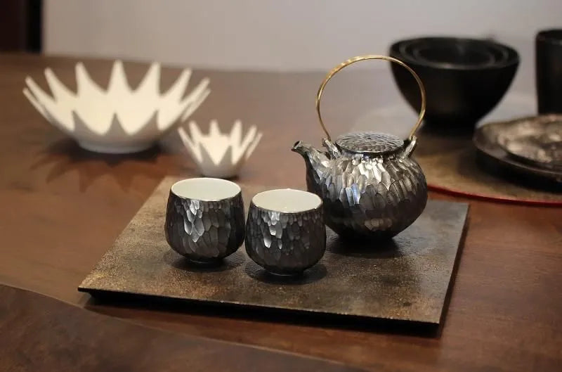 ARITA WARE ANTIQUE FINISH PURE SILVER HAMMERED “RINSEN” SENCHA TEA CUP BY RISOGAMA KILN