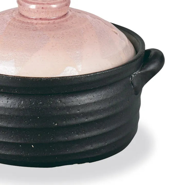 JAPANESE KUTANI RICE POT FOR 2 CUPS, SILVER DECORATIVE GLAZE IN PINK, PREMIUM BOX