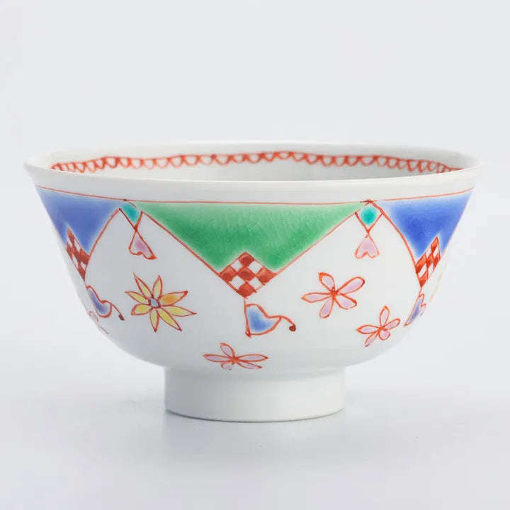 KUTANI WARE SINGLE RICE BOWL - HANAMATSURI (BLUE) DESIGN / GINSYUU KILN