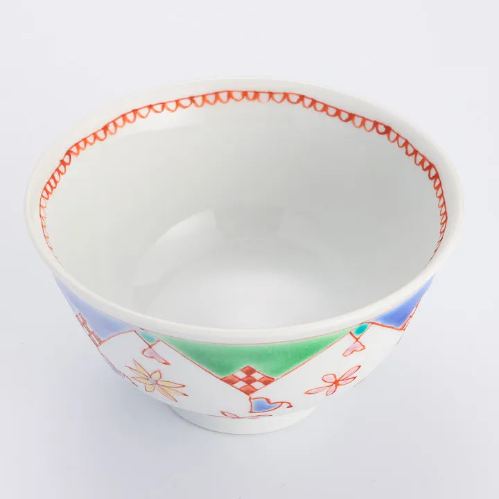 KUTANI WARE SINGLE RICE BOWL - HANAMATSURI (BLUE) DESIGN / GINSYUU KILN