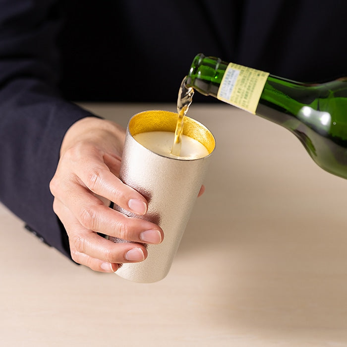 JAPANESE NOUSAKU TIN BEER CUP WITH GOLD LEAF