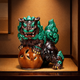 JAPANESE KUTANI PORCELAIN STANDING GUARDIAN LION FIGURINE – COCHI GLAZE FINISH