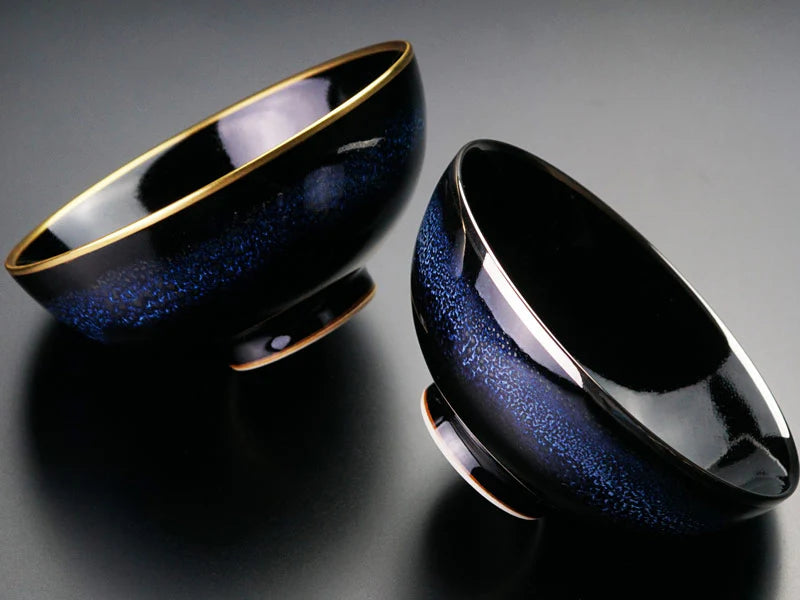 ARITA WARE COUPLE RICE BOWL SET “BLUE MORNING STAR” (YOKO & GEKKO) BY SHINEMON KILN