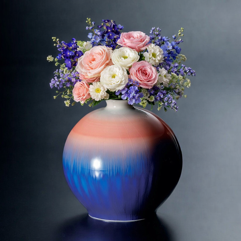 KUTANI WARE YUSAI GLAZED ART VASE “SHŌJŌ” BY TOKUDA YASOKICHI III | SIGNED | WITH PAULOWNIA WOOD BOX (WITH RIBBON THREADING)