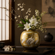 KUTANI WARE FLOWER VASE  GOLD LEAF CRANE/ TOYOSHI YAMADA