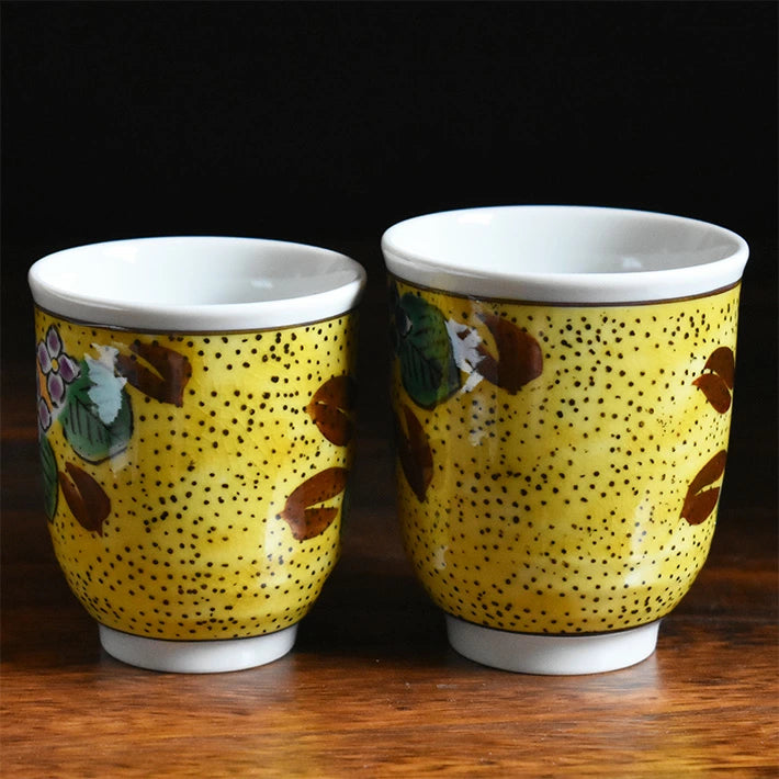 KUTANI JAPANESE YUNOMI SET TEACUP YOSHIDAYA HYDRANGEA